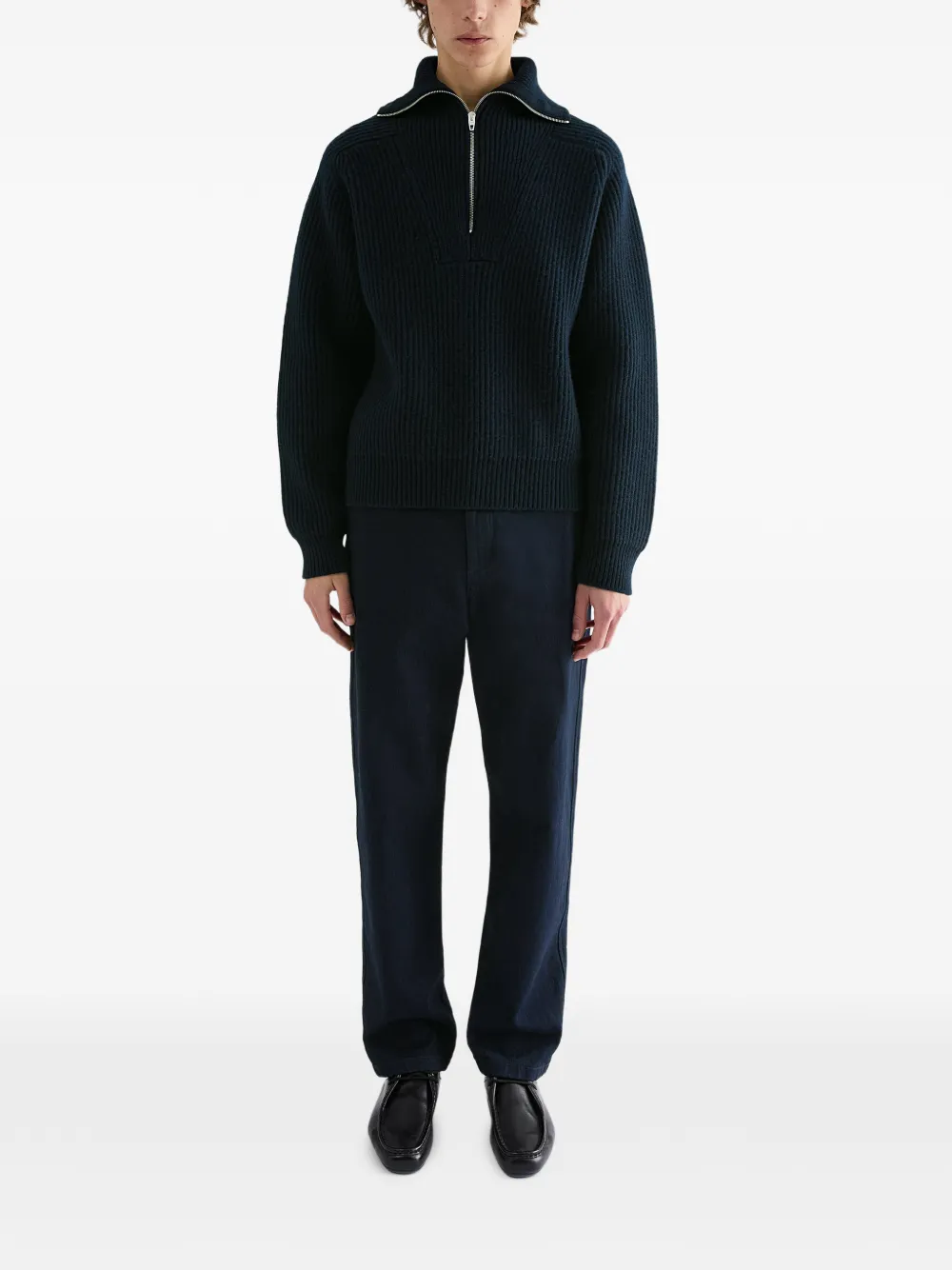 Jil Sander Geribbelde trui met rits Blauw