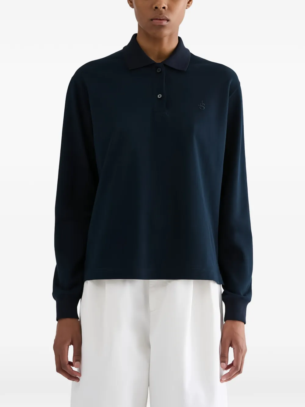 Jil Sander Regular-fit katoenen piquet T-shirt met polokraag en geborduurd -monogram Blauw