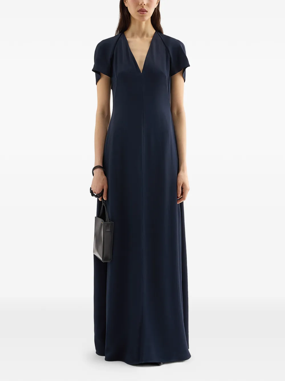 Jil Sander Jurk met V-hals en cape Blauw