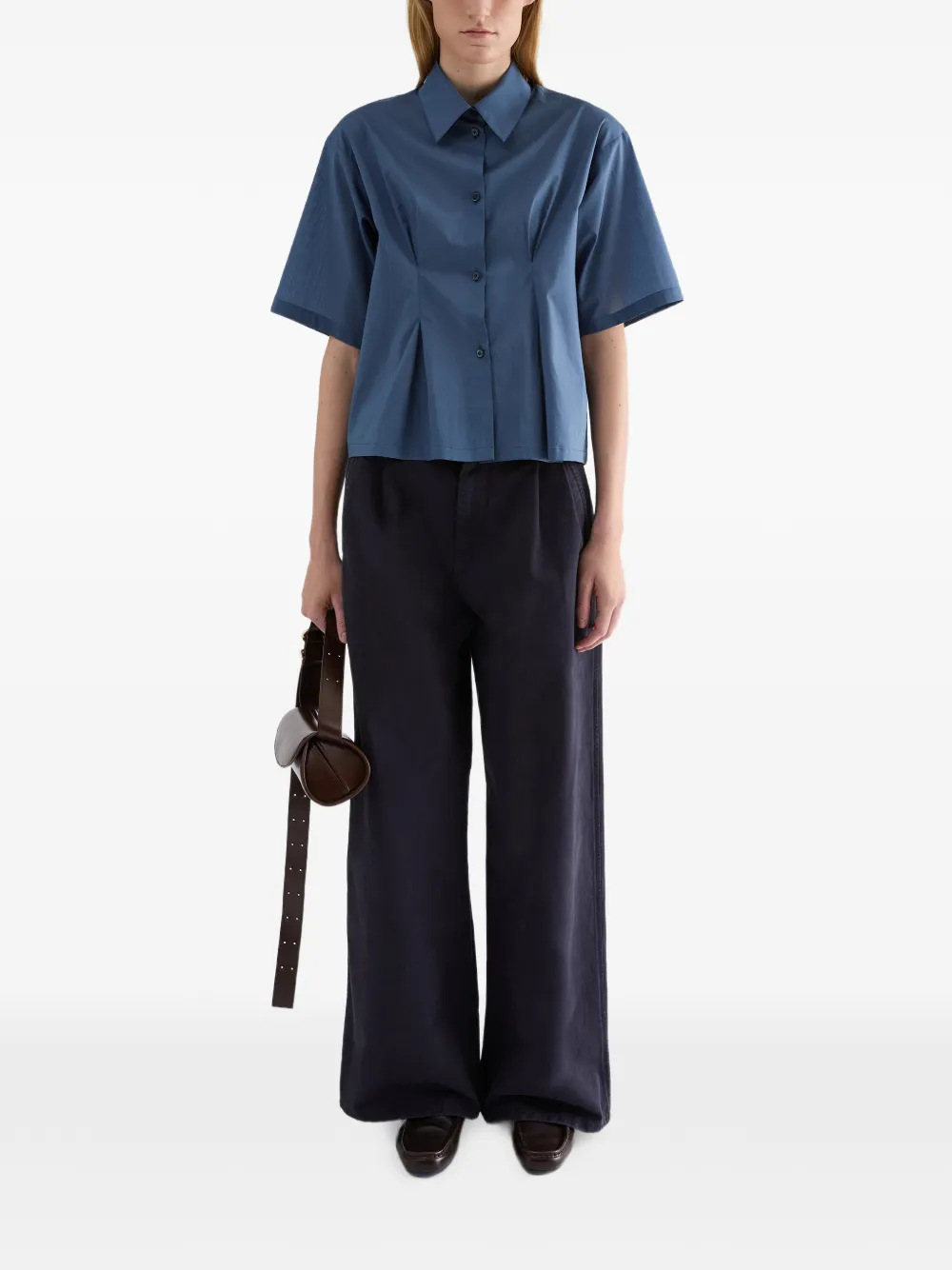 Jil Sander Mousseline blouse met geplooide taille Blauw