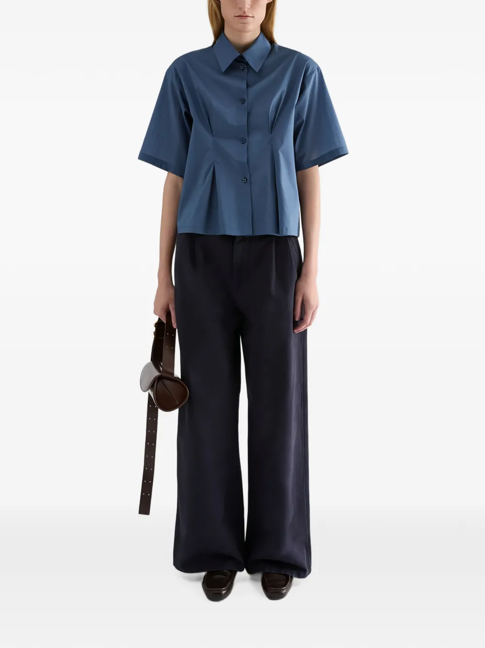Jil Sander Mousseline blouse met geplooide taille Blauw