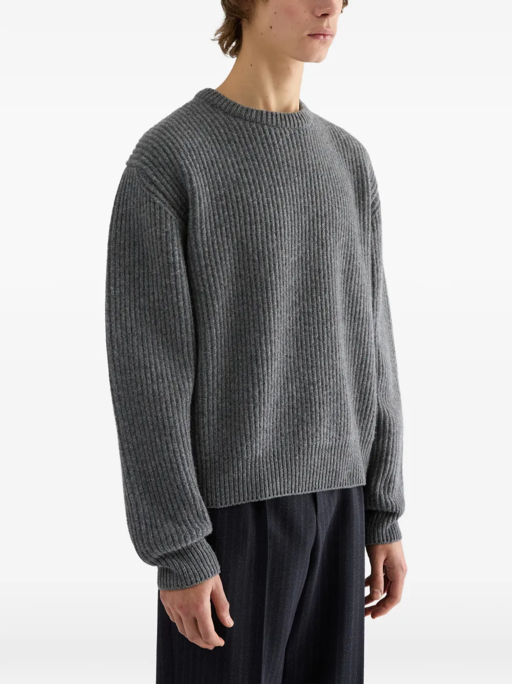 Jil Sander Ribgebreide wollen trui Grijs