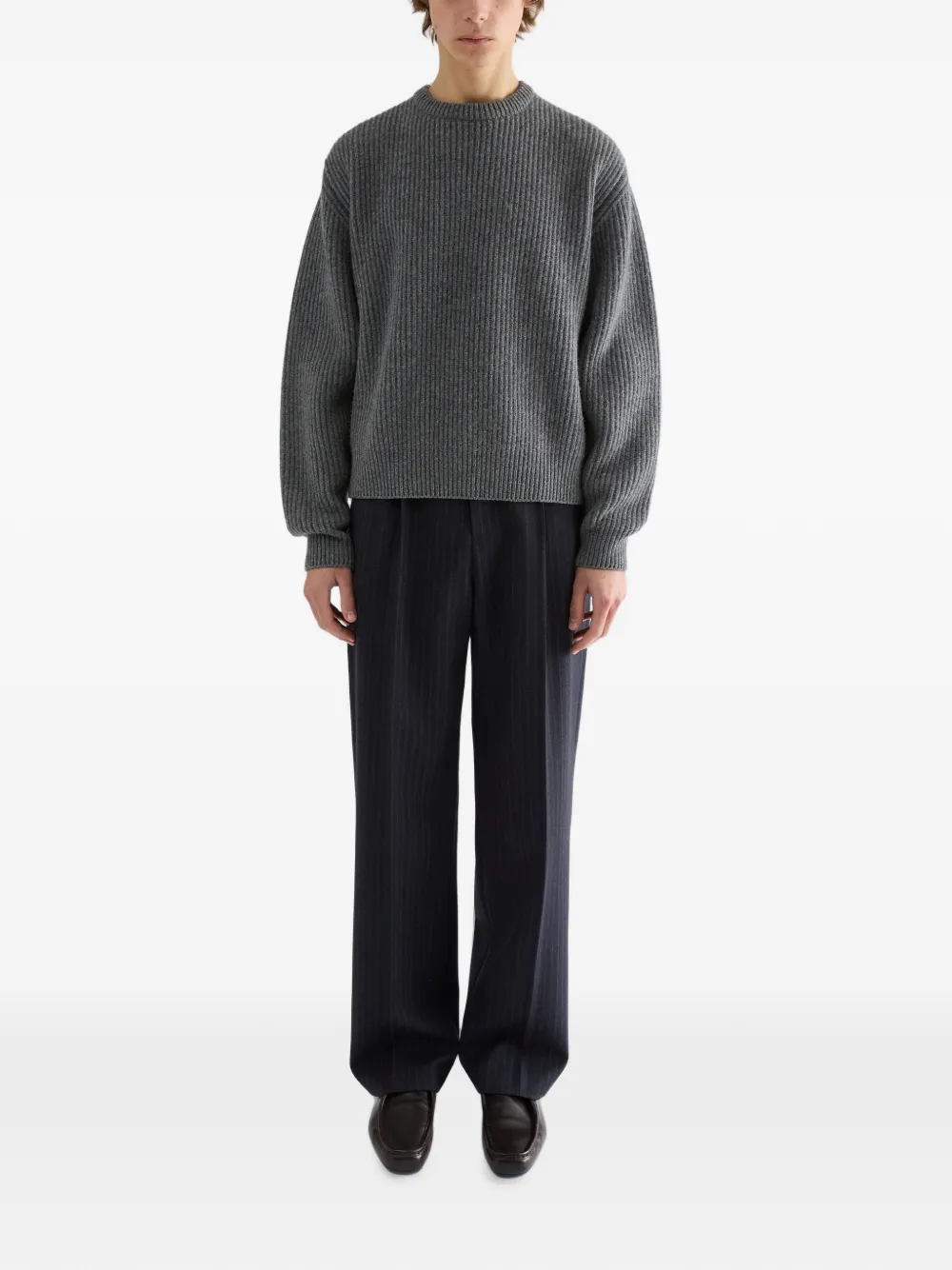 Jil Sander Ribgebreide wollen trui Grijs