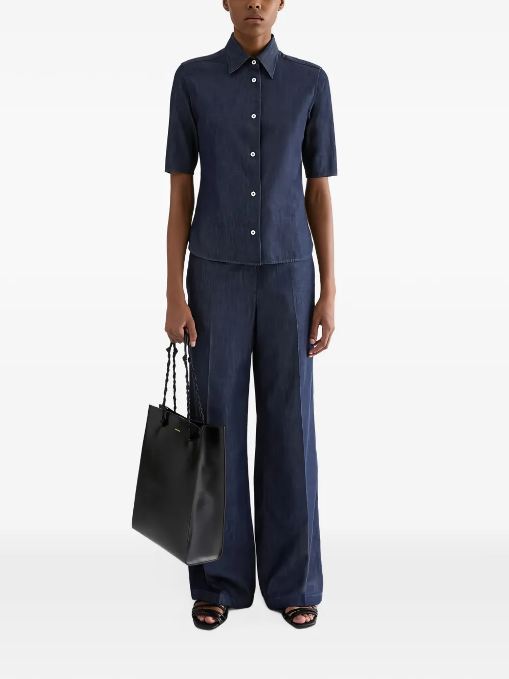 Jil Sander Chambray overhemd met korte mouwen Blauw