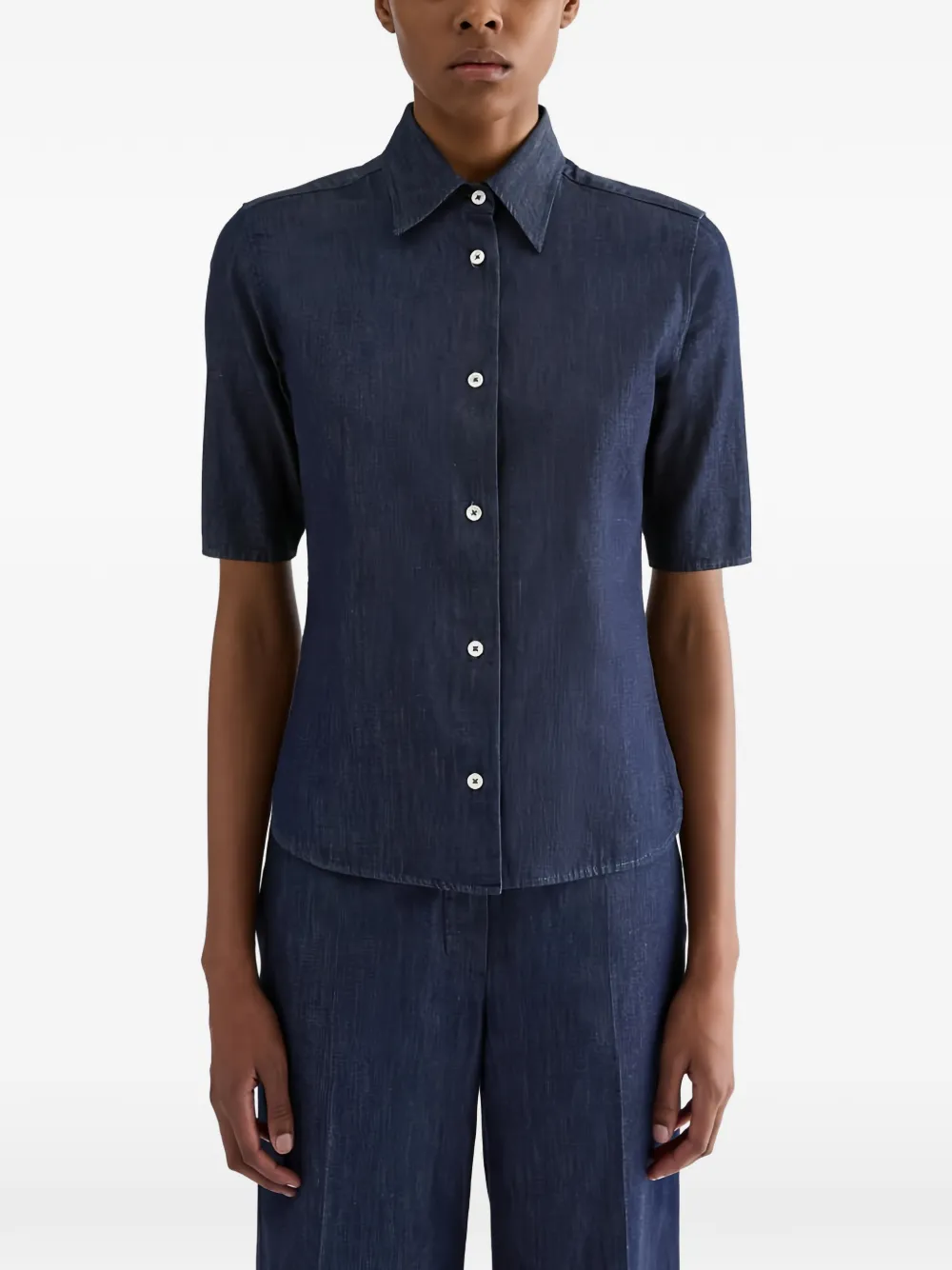Jil Sander Chambray overhemd met korte mouwen Blauw