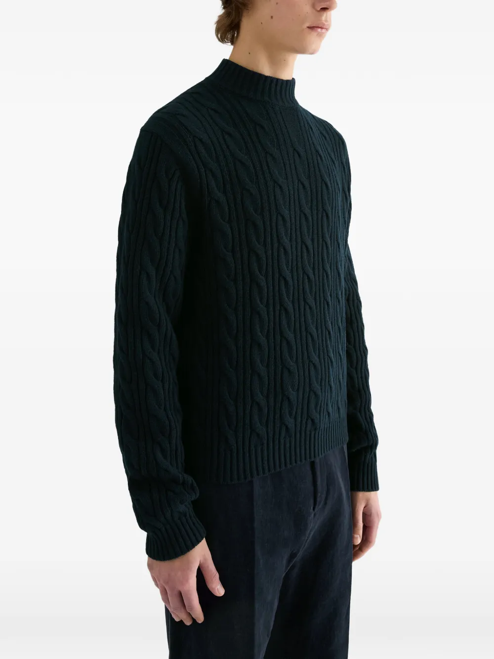 Jil Sander Kabelgebreide trui met opstaande hals Blauw