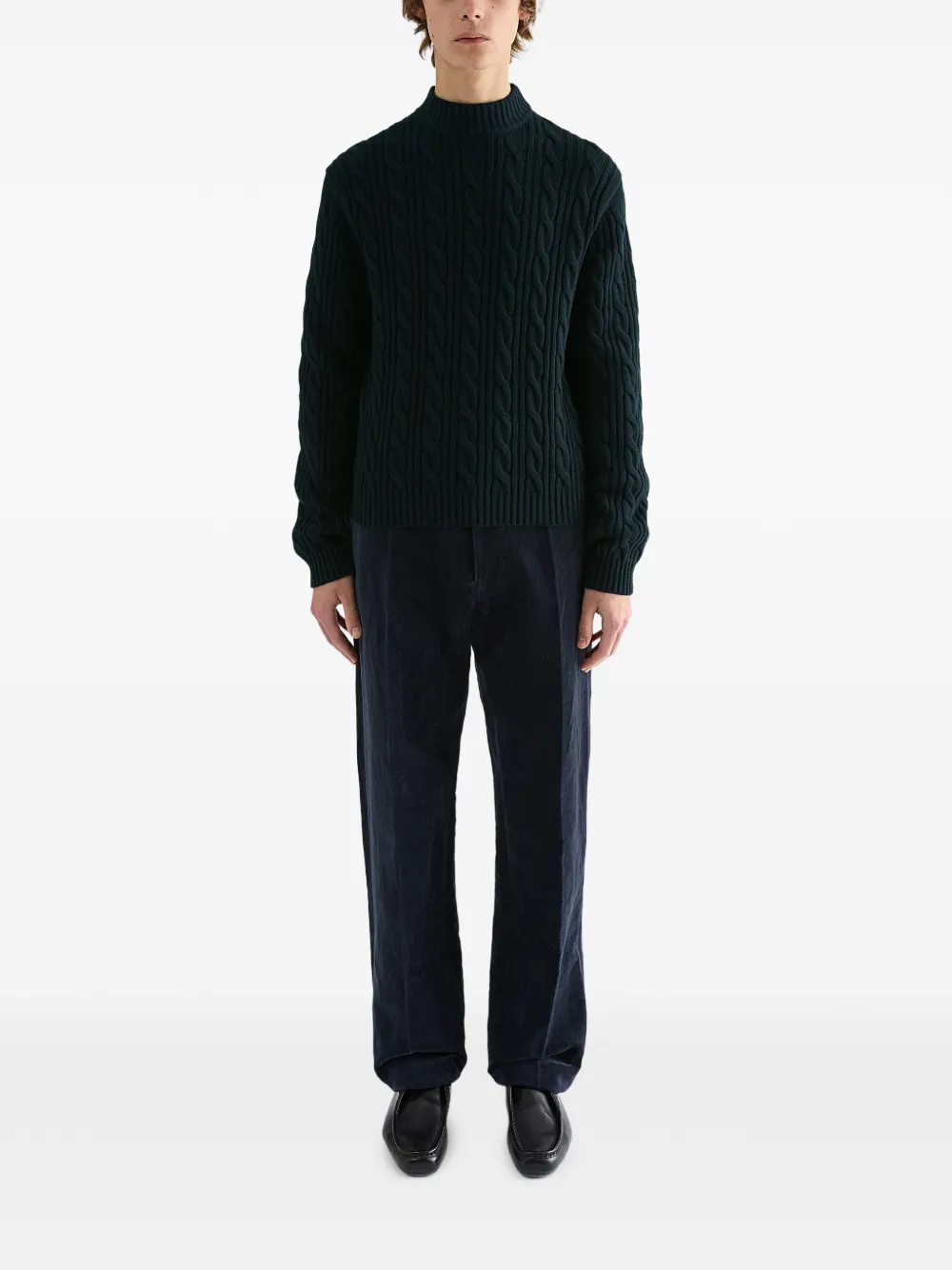 Jil Sander Kabelgebreide trui met opstaande hals Blauw