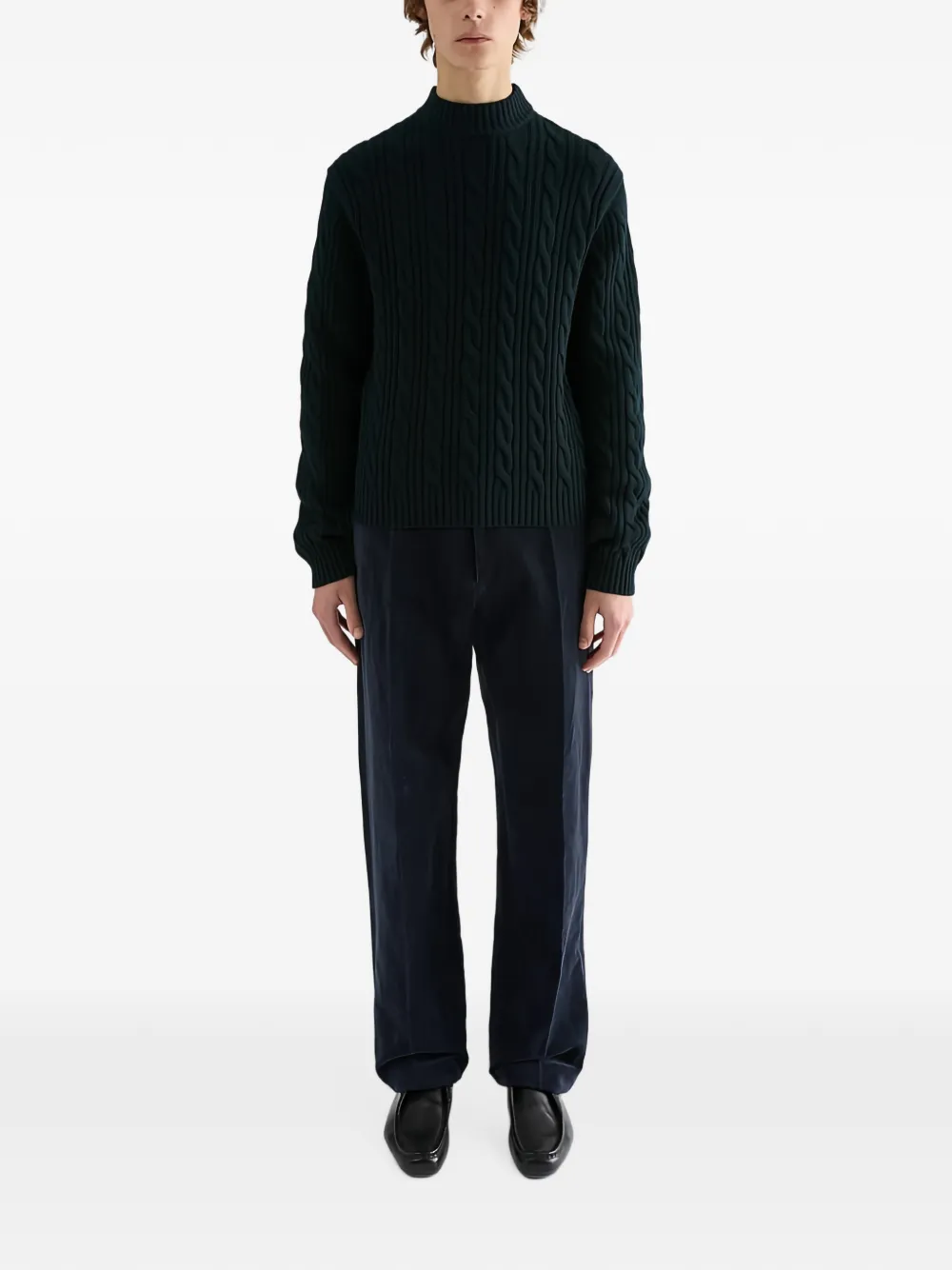 Jil Sander Kabelgebreide trui met opstaande hals Blauw