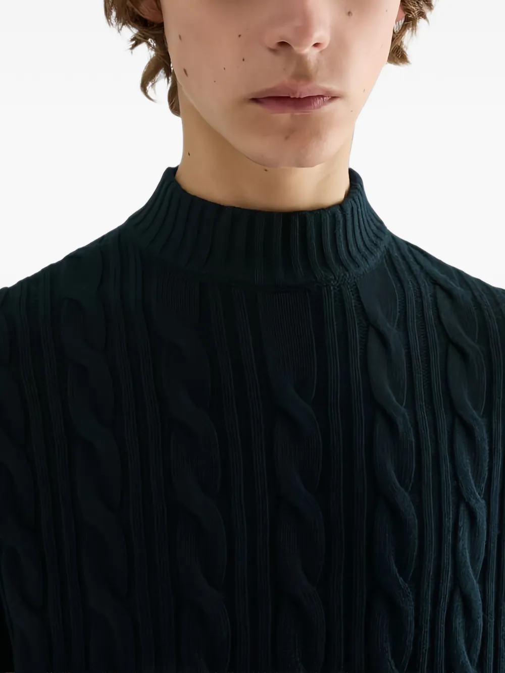 Jil Sander Kabelgebreide trui met opstaande hals Blauw