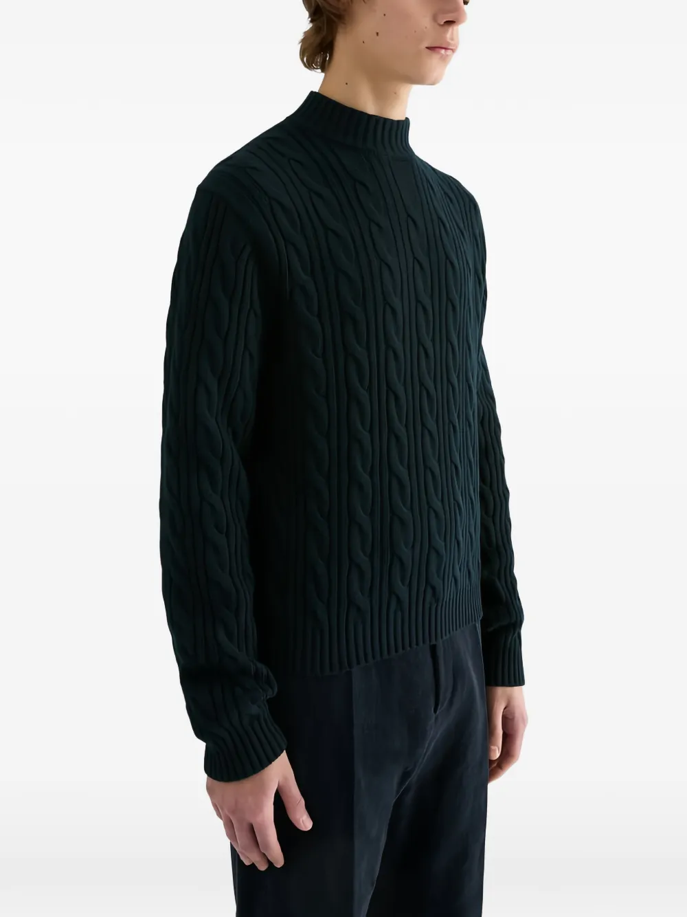 Jil Sander Kabelgebreide trui met opstaande hals Blauw