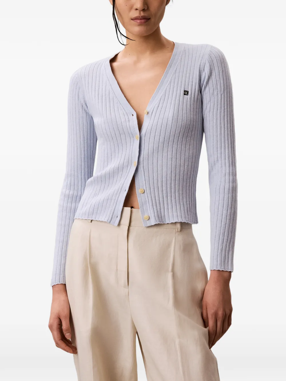 Calvin Klein Ribgebreid vest met logopatch Blauw