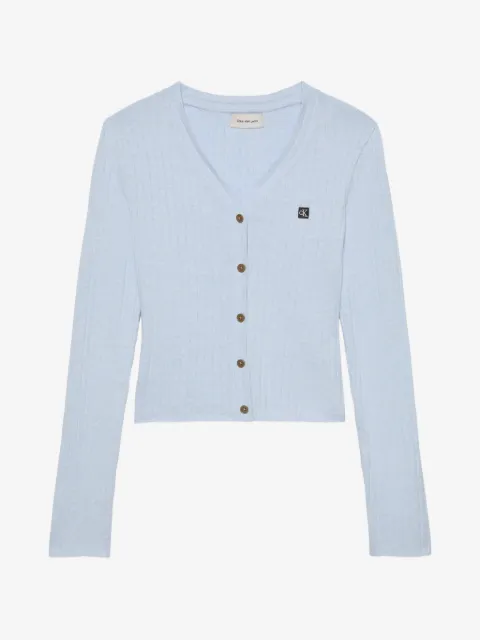 Calvin Klein ribbed-knit logo-patch cardigan