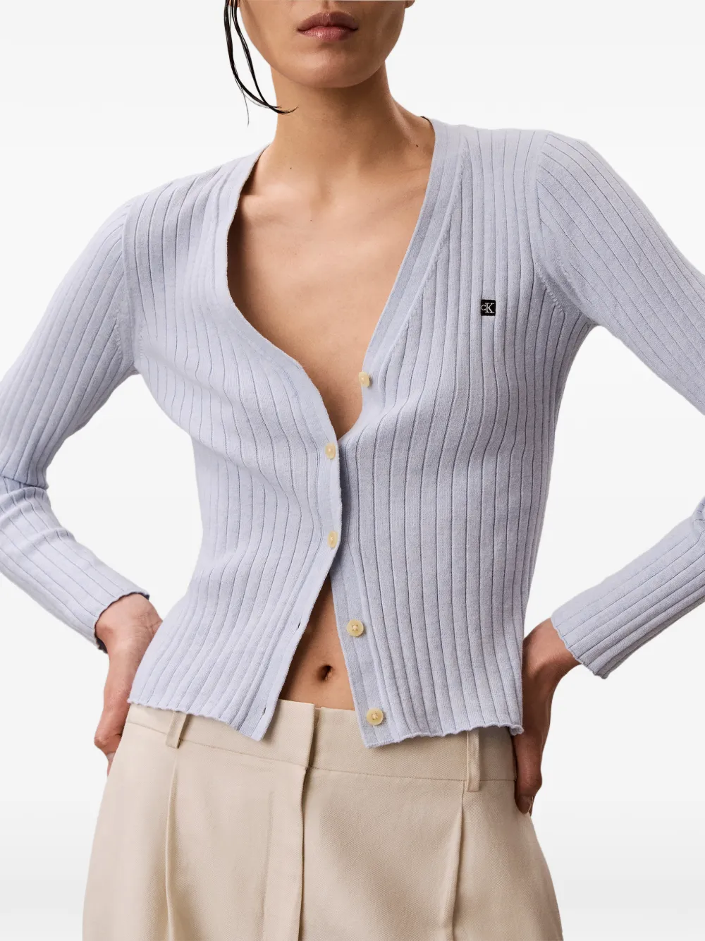 Calvin Klein Ribgebreid vest met logopatch Blauw