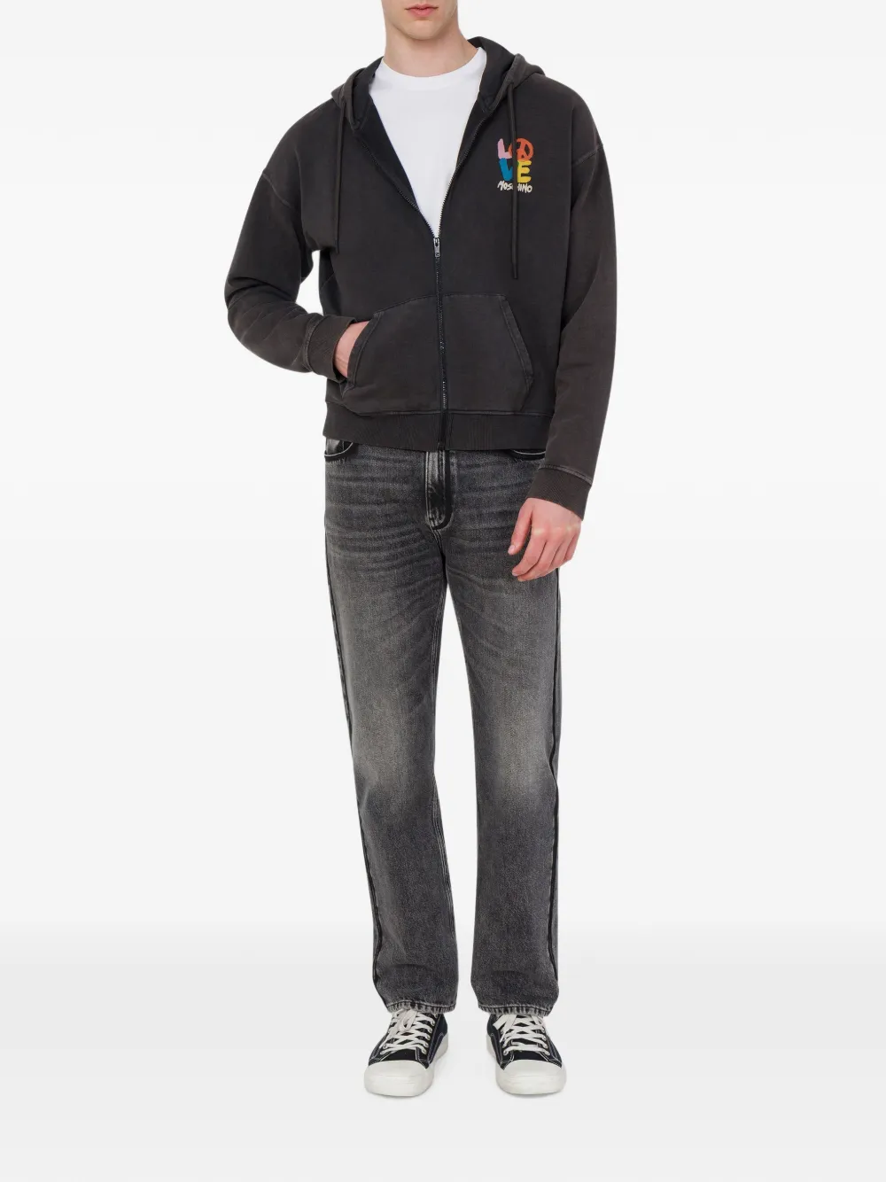 Love Moschino Hoodie met logoprint en rits Zwart