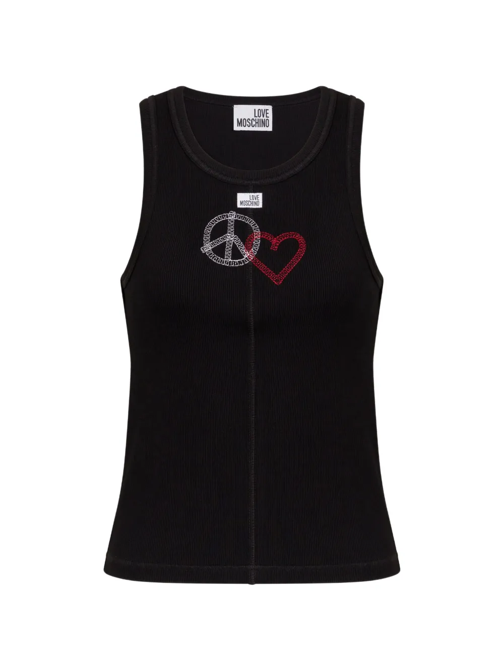 Love Moschino Geribbelde top met hartvormig vredesteken Zwart