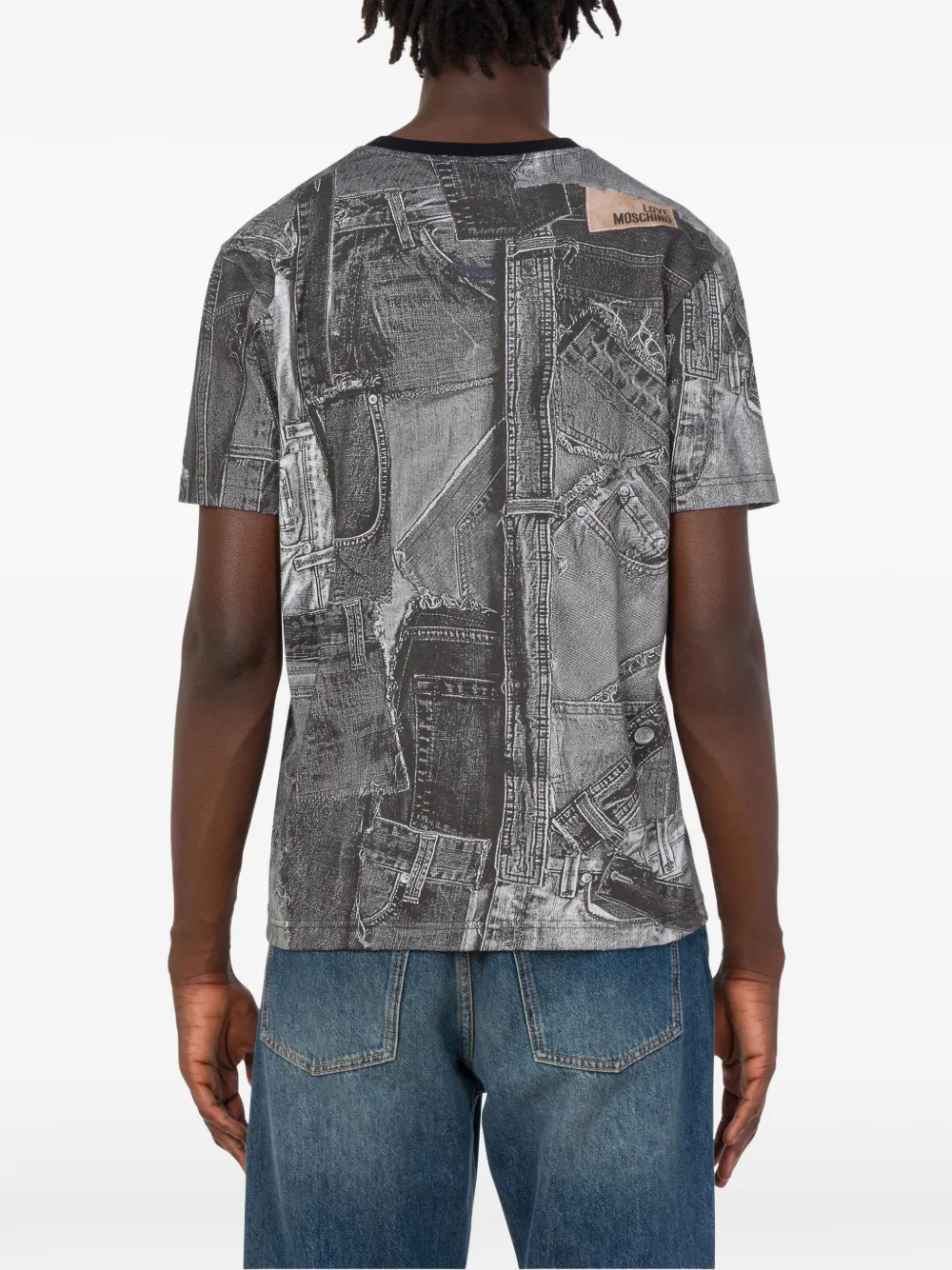 Love Moschino T-shirt met denim print Grijs