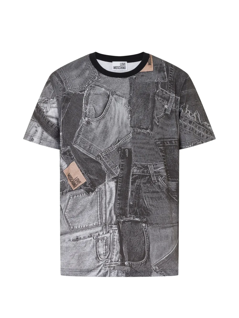 Love Moschino T-shirt in cotone con stampa denim - Grigio