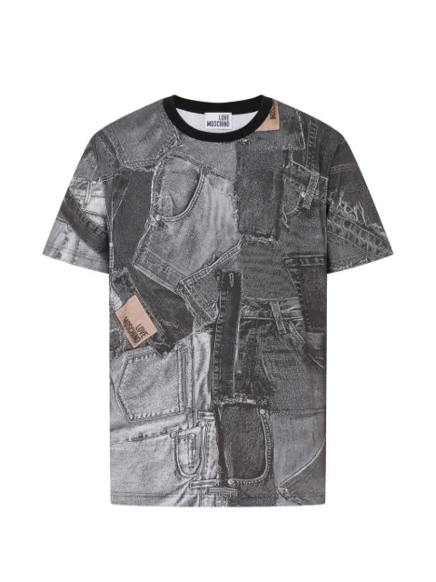 Love Moschino denim-print cotton T-shirt