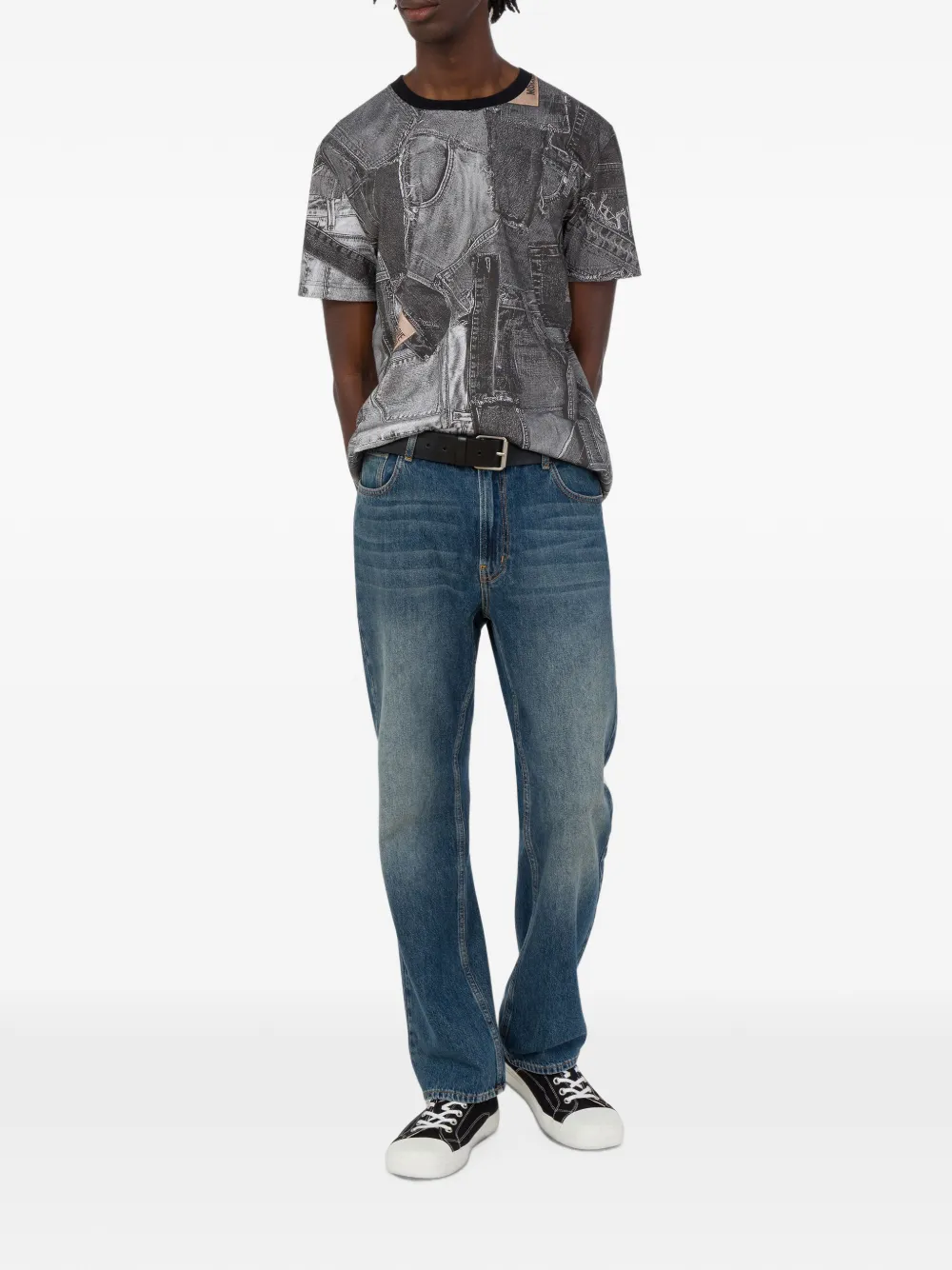 Love Moschino T-shirt met denim print Grijs