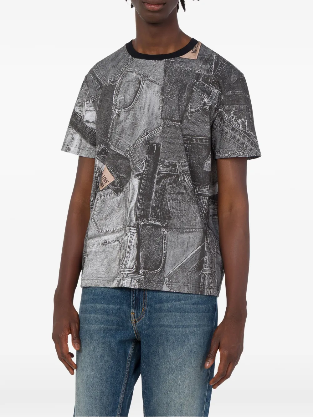 Love Moschino T-shirt met denim print Grijs