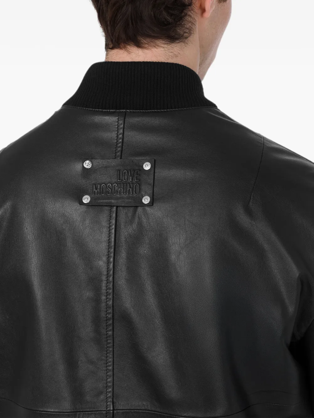 Love Moschino Leren jack met logoplakkaat Zwart