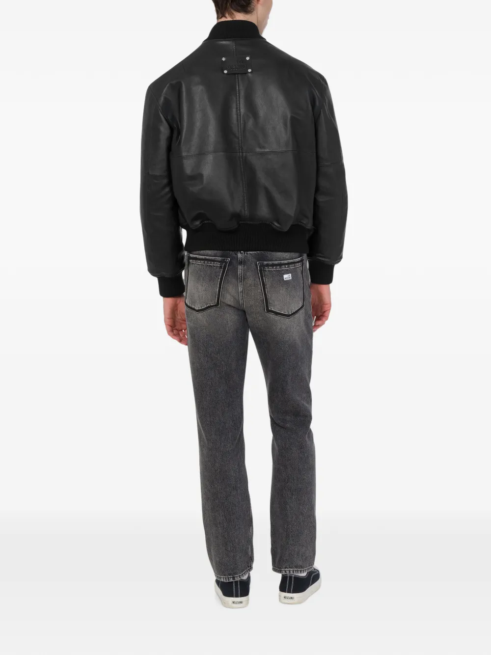 Love Moschino Leren jack met logoplakkaat Zwart