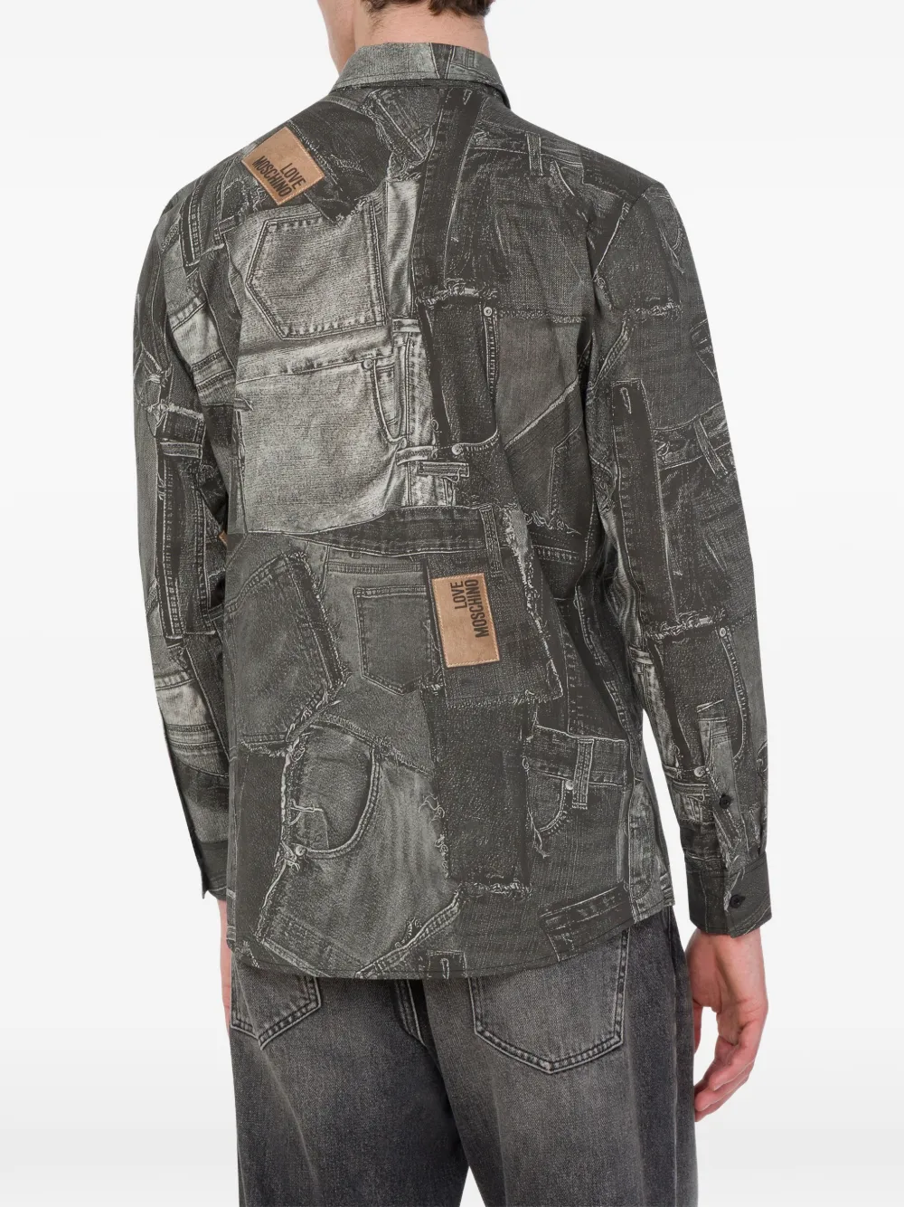 Love Moschino Trompe-l'oeil overhemd met denim-print Grijs