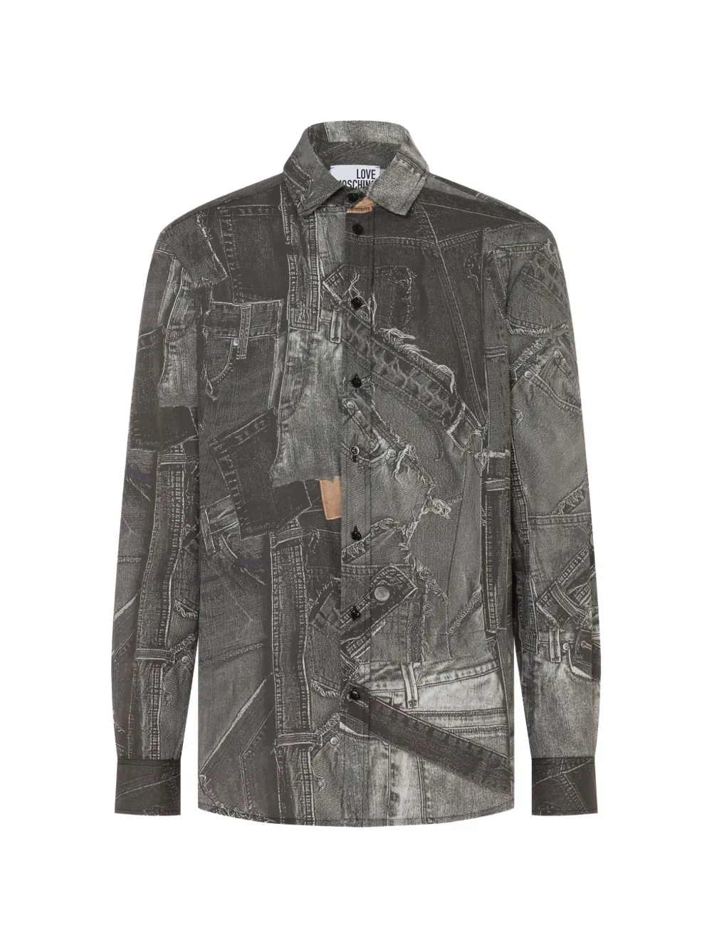 Love Moschino Camicia con stampa denim trompe-l'oeil - Grigio