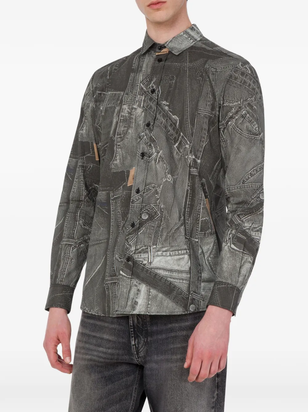 Love Moschino Trompe-l'oeil overhemd met denim-print Grijs