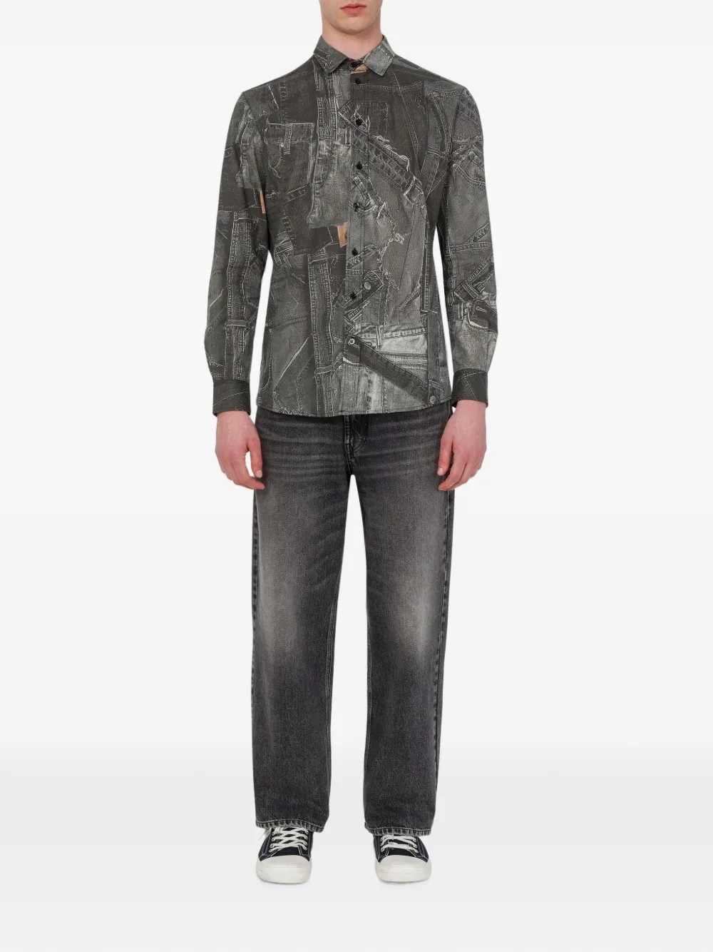 Love Moschino Trompe-l'oeil overhemd met denim-print Grijs