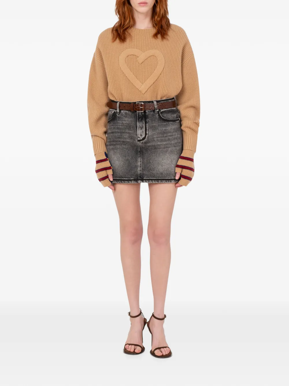 Love Moschino Ribgebreide wollen trui met hartpatroon Bruin