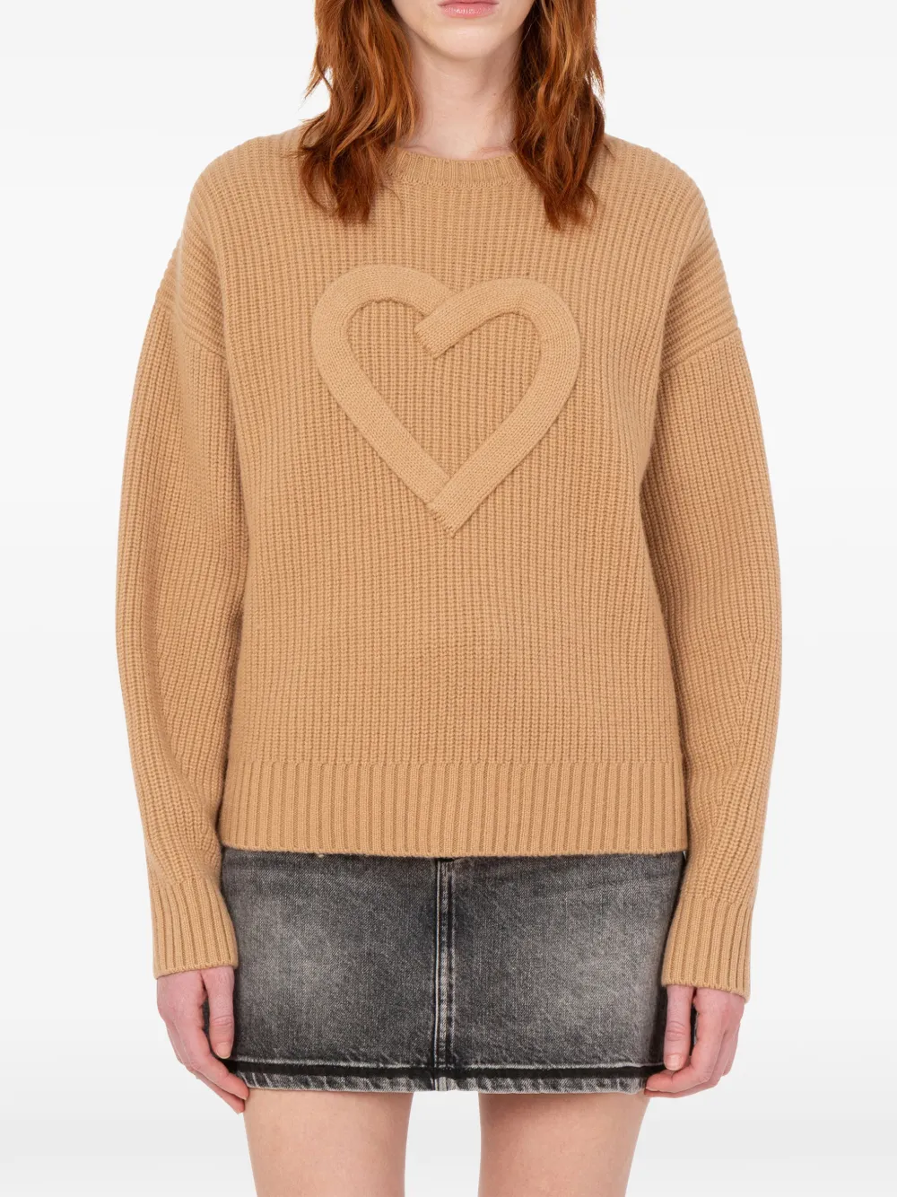 Love Moschino Ribgebreide wollen trui met hartpatroon Bruin