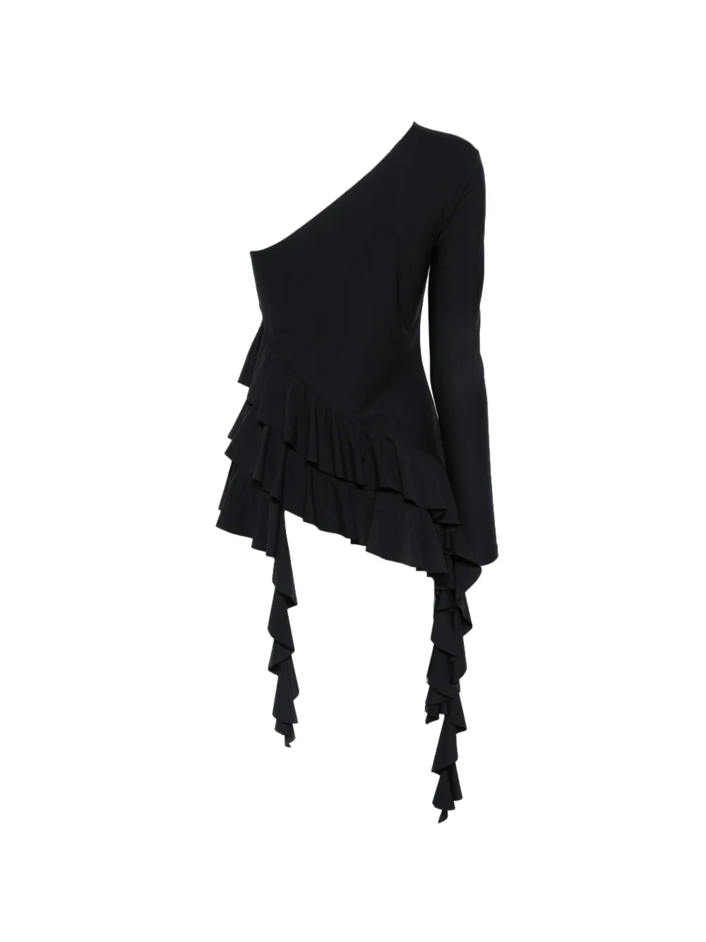 Love Moschino one-shoulder ruffled top Zwart