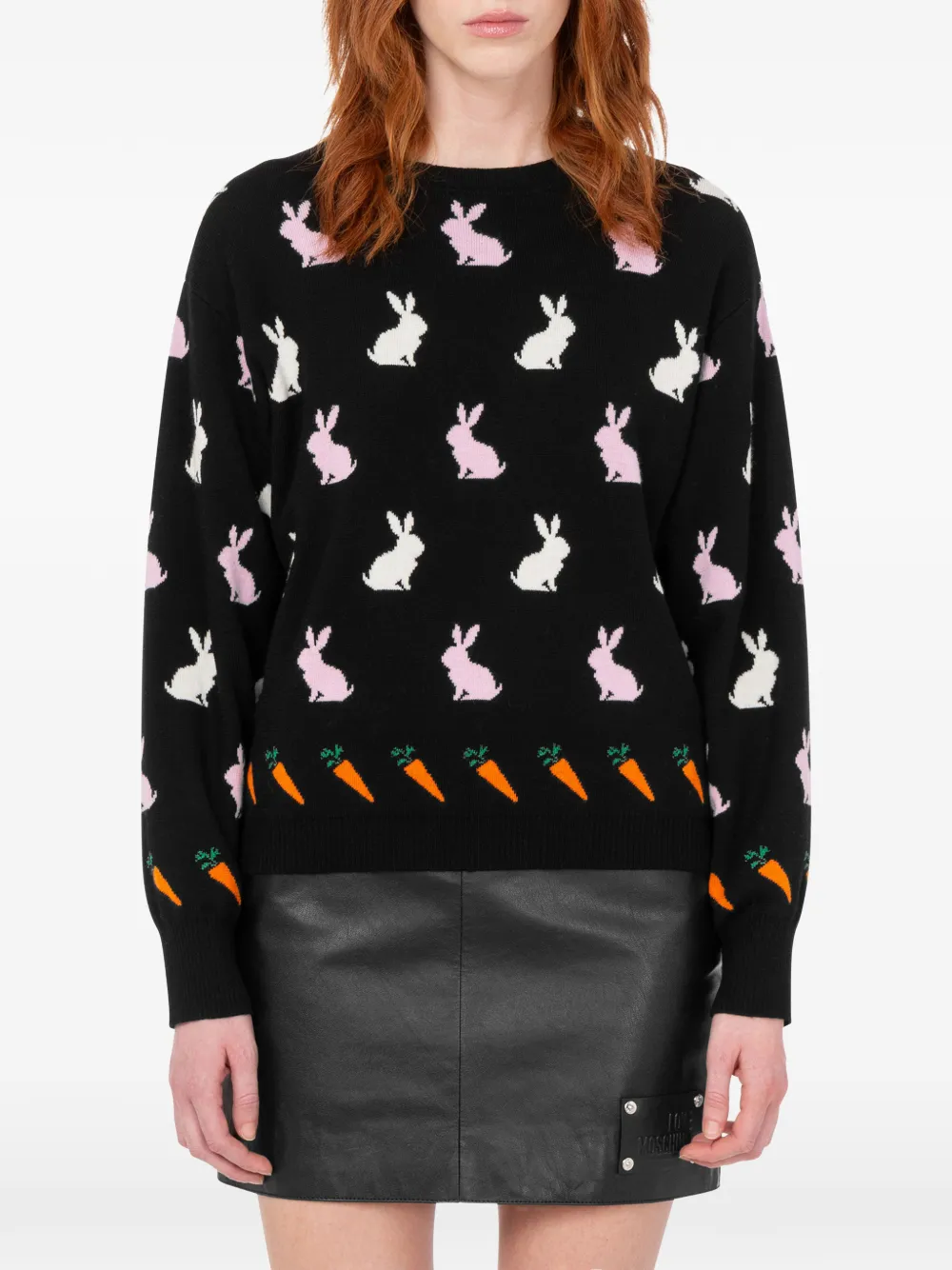 Love Moschino Extra fijne wollen intarsia trui Zwart