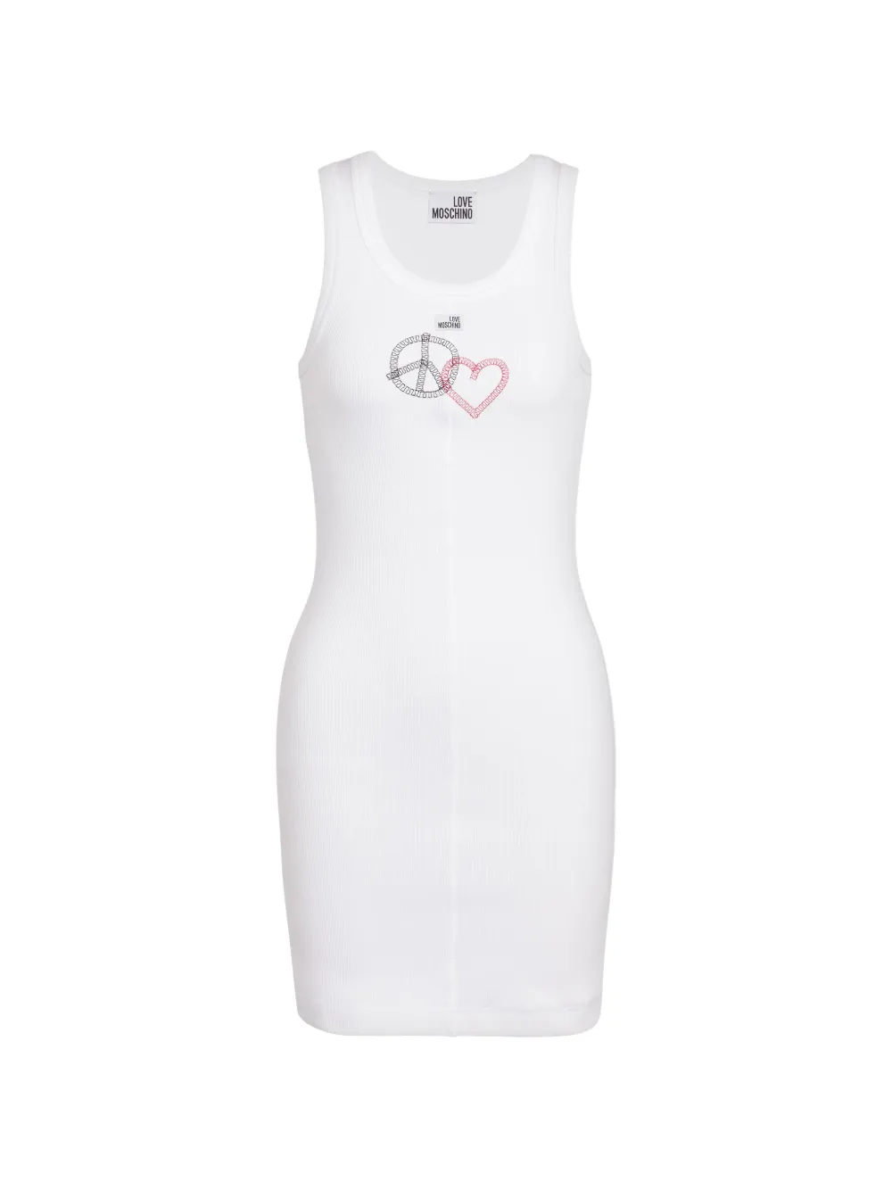 Love Moschino robe brodée côtelée - Blanc