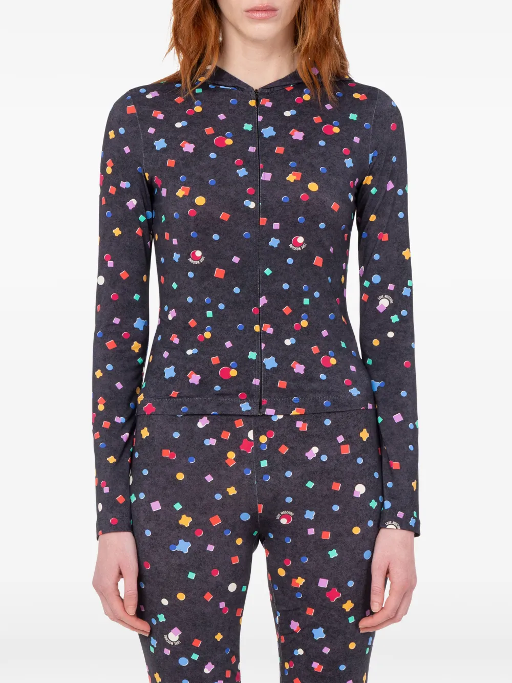 Love Moschino T-shirt met print en nylon rits Zwart