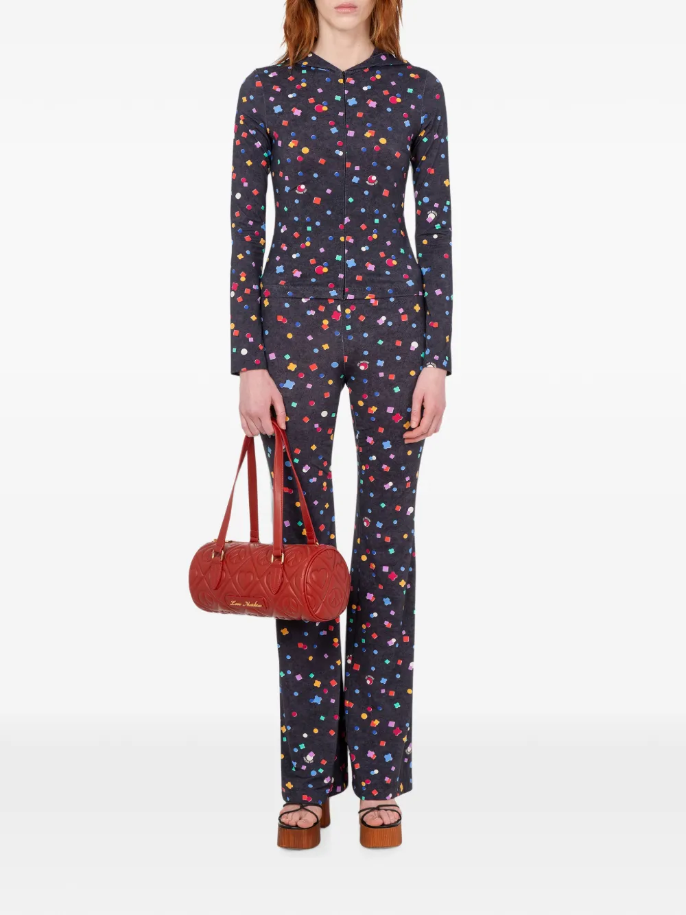 Love Moschino T-shirt met print en nylon rits Zwart
