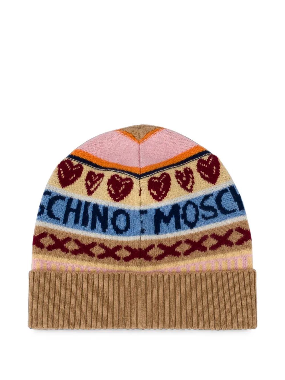 Love Moschino Muts met hart-patroon en logo-intarsia Beige