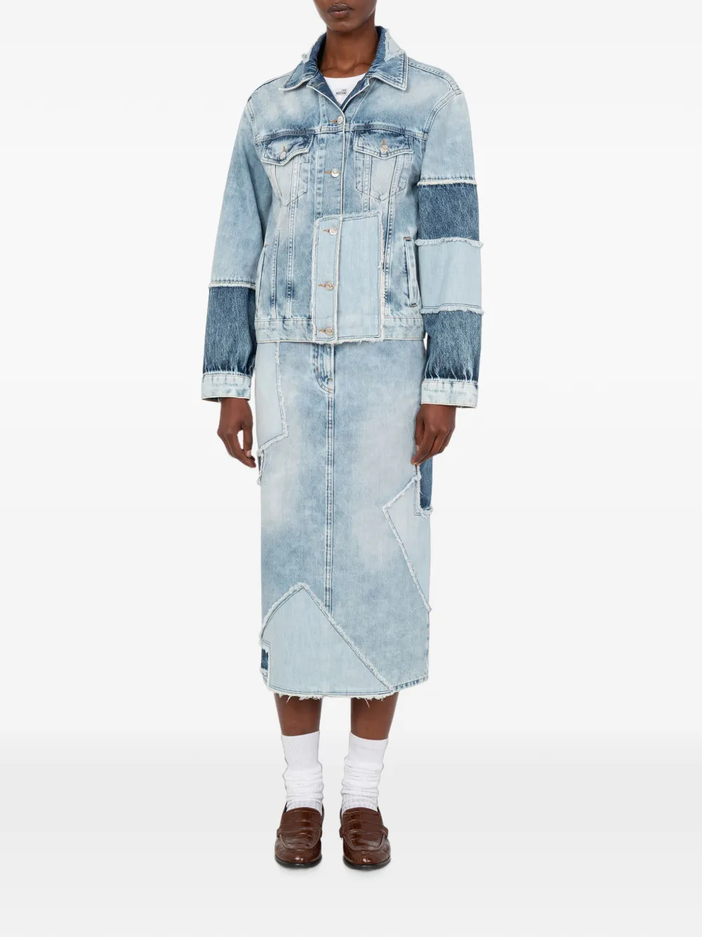 Love Moschino Denim jack met patchwork Blauw