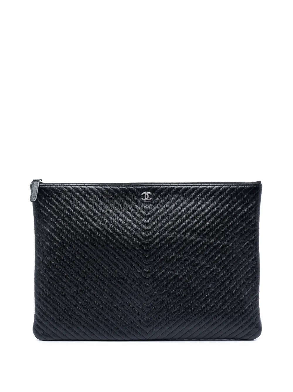 CHANEL Pre-Owned 2016-2017 Large Chevron Caviar O Case clutch bag - Black