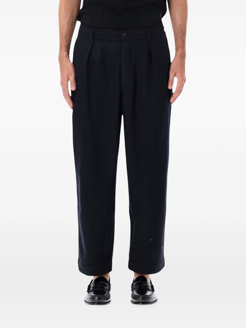 Universal Works oxford pleated elasticated-waistband trousers