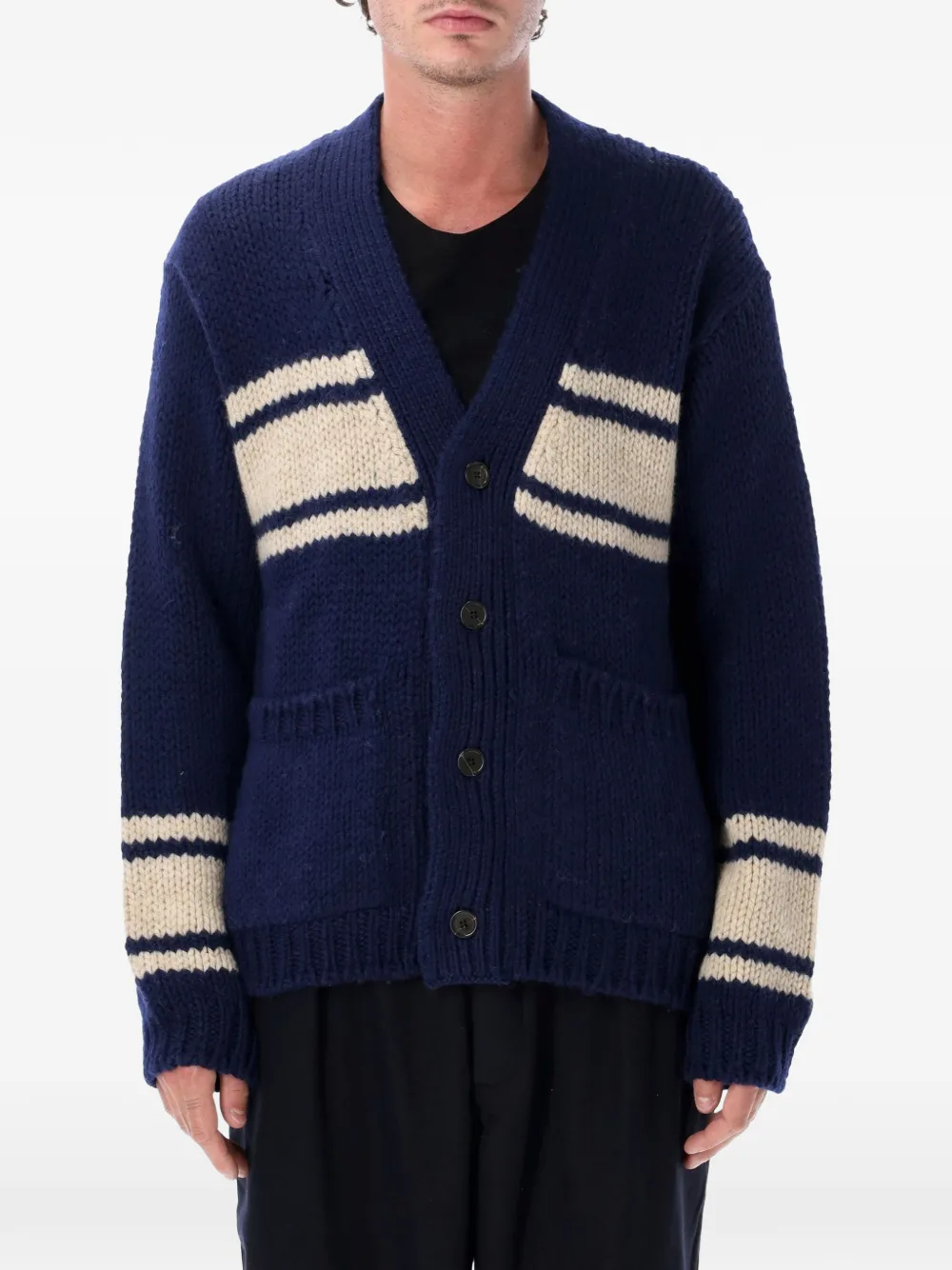 Universal Works Langdale stripe-detail chunky-knit cardigan