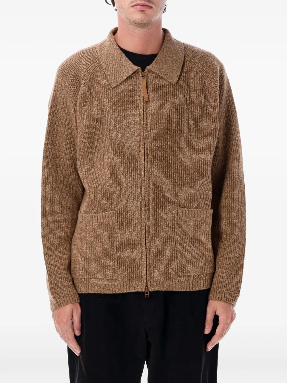 Universal Works eco wool ribbed-knit zip-up sweater