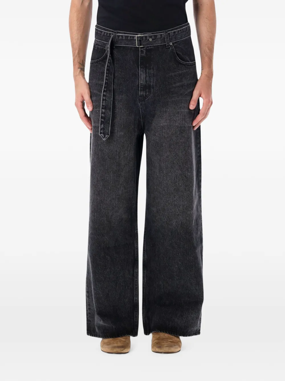 TONYWACK belted wide-leg jeans - Nero