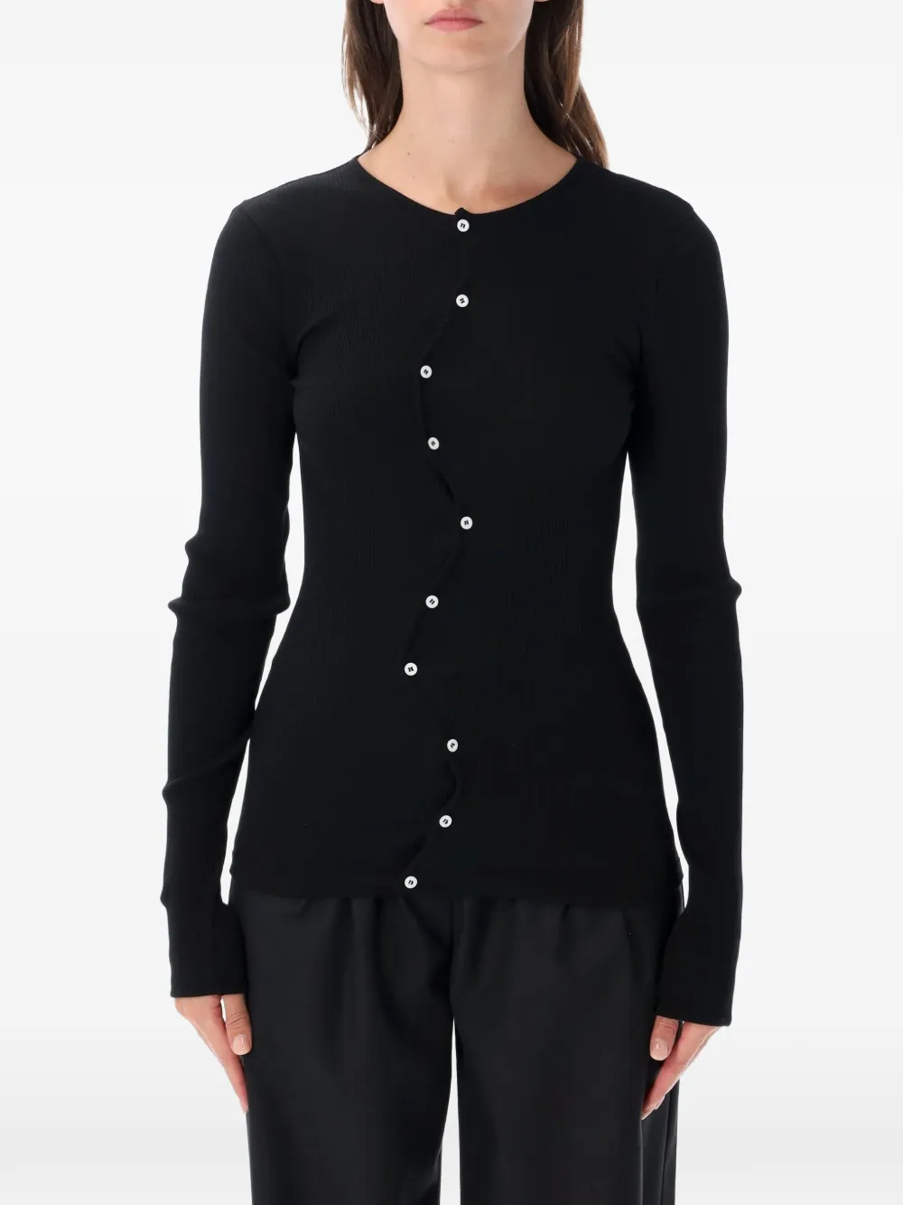 OpéraSPORT Claire asymmetric ribbed cardigan - Black