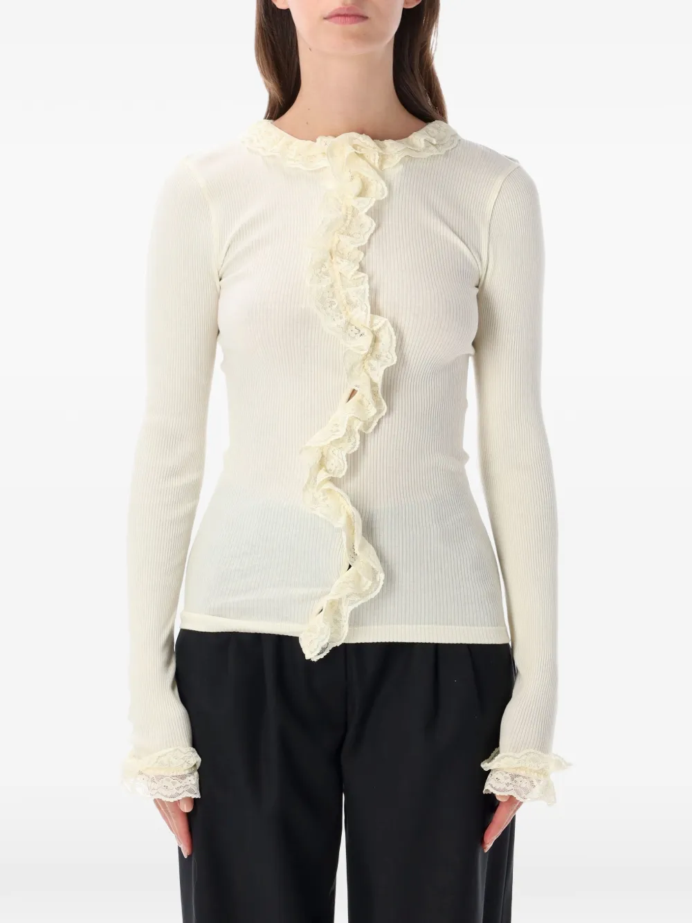 OpéraSPORT Cecilia lace-trimmed ruffled top - Toni neutri