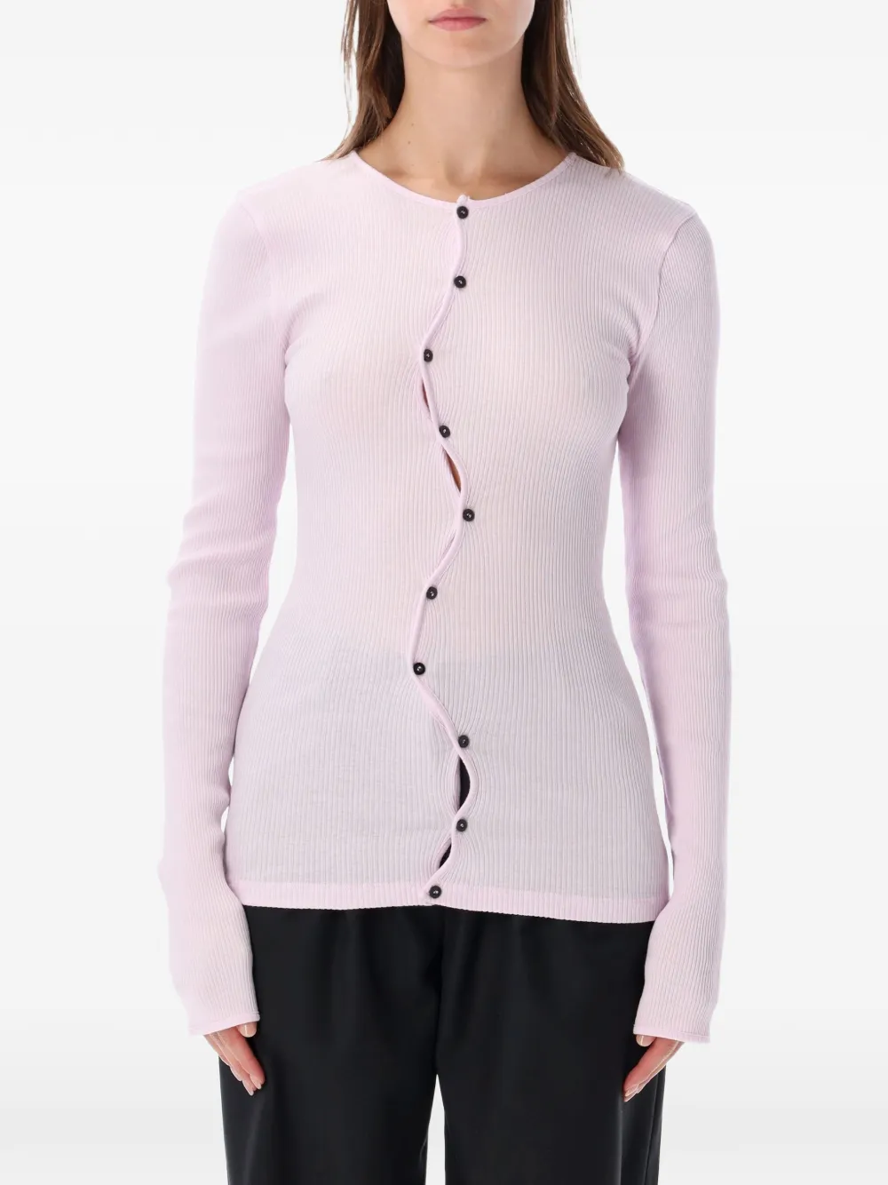 OpéraSPORT Claire ribbed asymmetric-button cardigan - Rosa