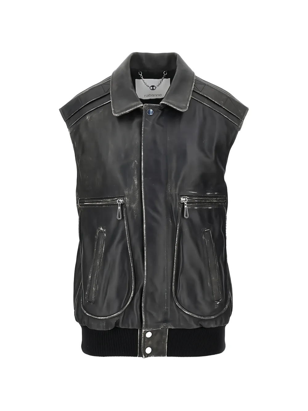 Rabanne faded leather gilet - Black