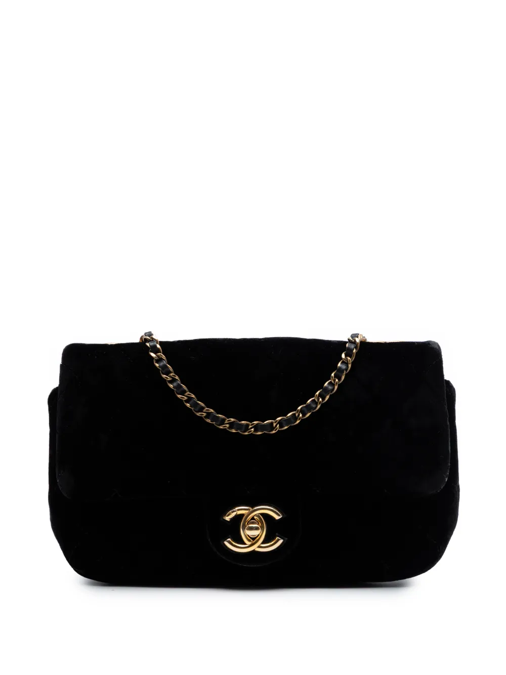 CHANEL Pre-Owned 2015-2016 Small Quilted Velvet CC Eyelet Flap crossbody bag - Nero
