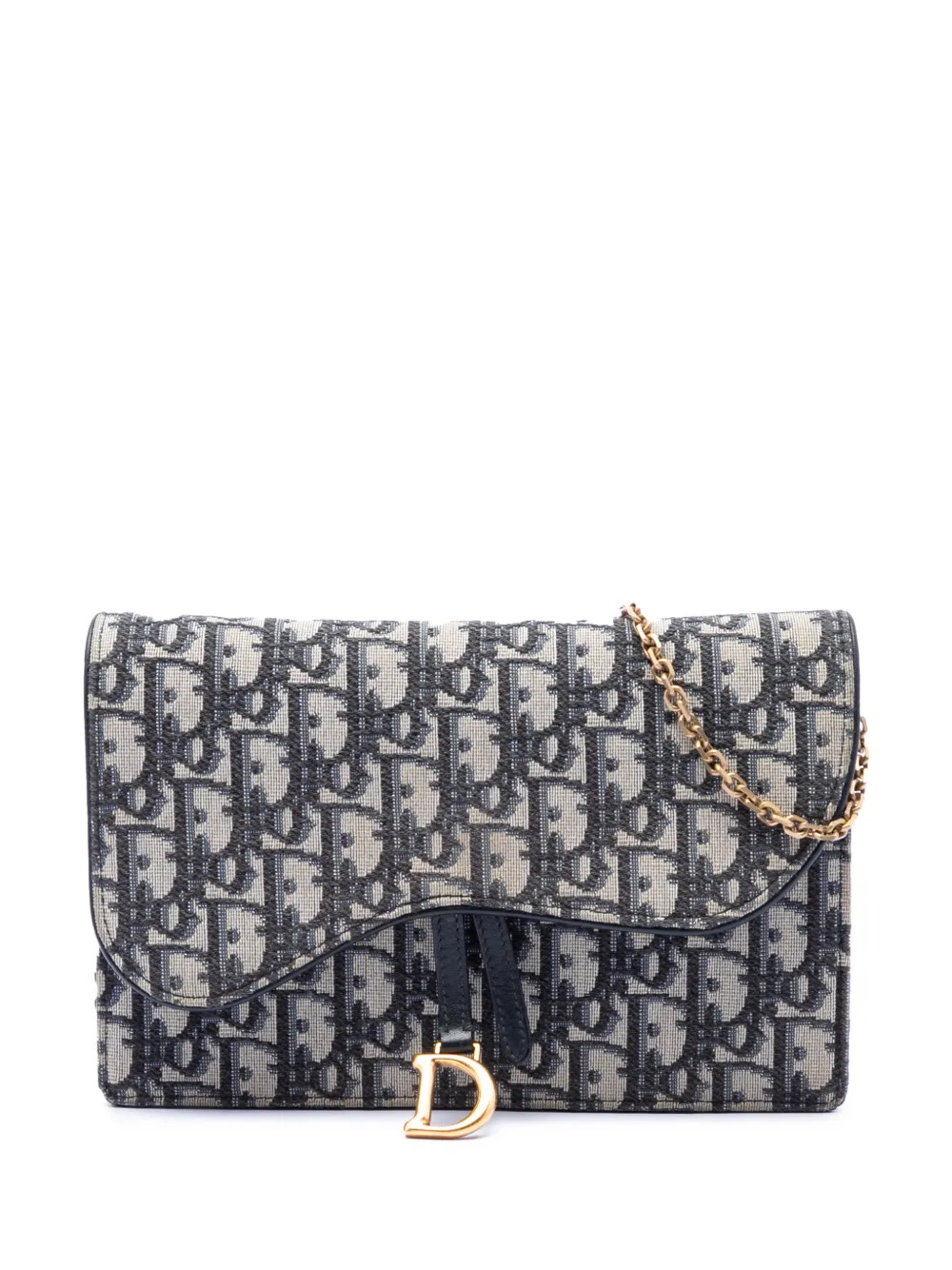 Christian Dior Pre-Owned 2018 Oblique Canvas Saddle Pouch Wallet on Chain crossbody bag - Blu